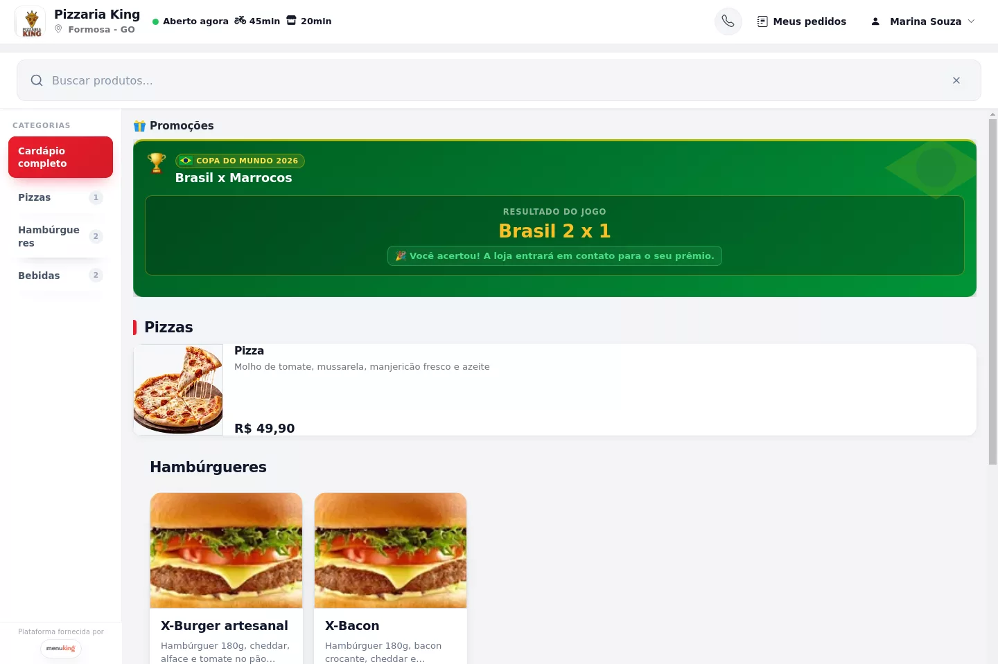 Resultado exibido para o cliente