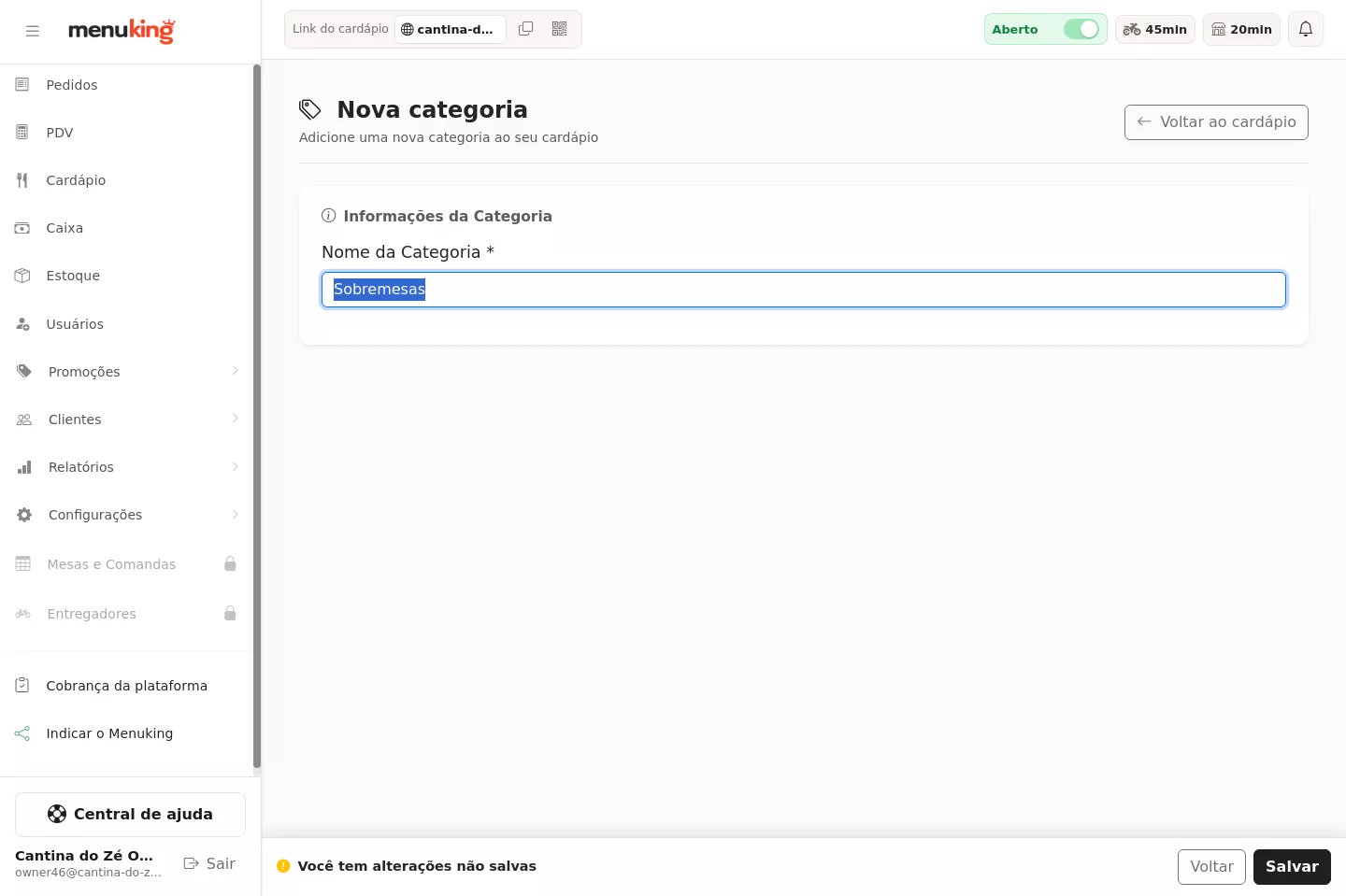 Formulário de criação de categoria