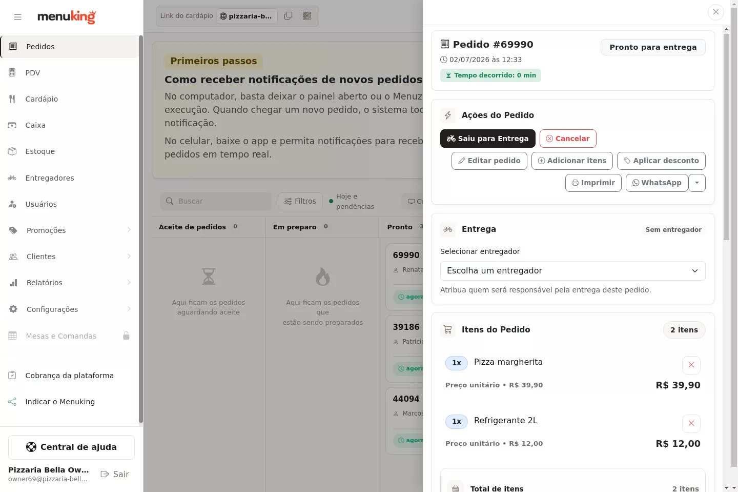 Atribuir entregador no detalhe do pedido
