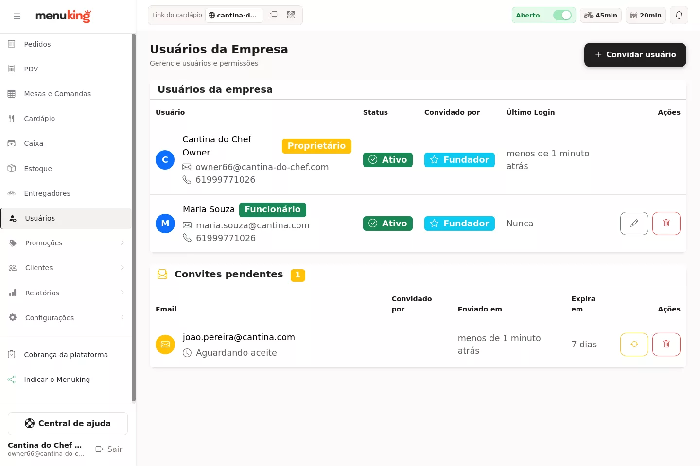 Lista de usuários da empresa